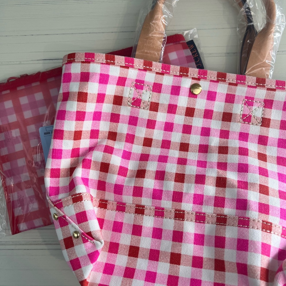 Jcrew plaid canvas material purse with pouch included